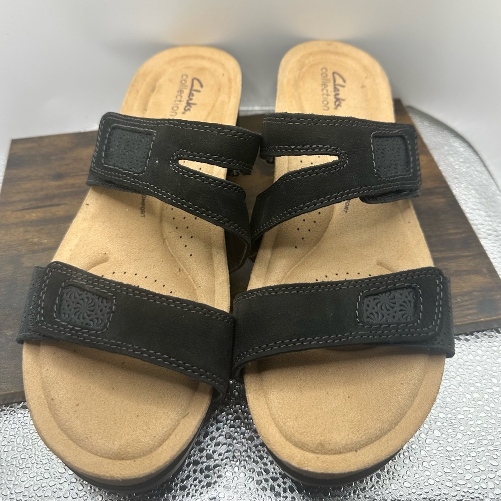 Clarks Collection Two Strap Adjustable Comfort Slide Sandals Black Size 11 EUC - Picture 2 of 9